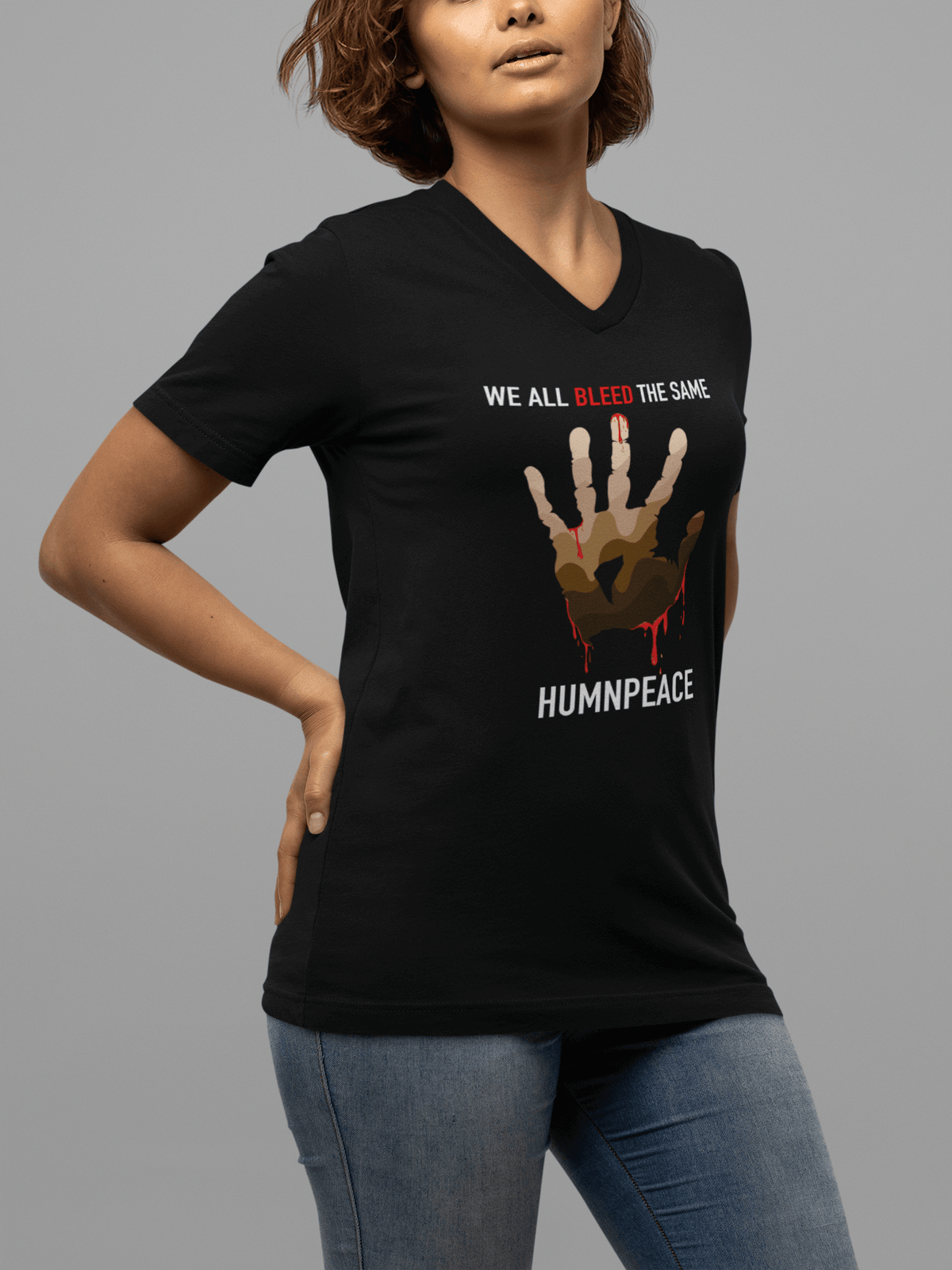 We All Bleed the Same V-Neck Tee